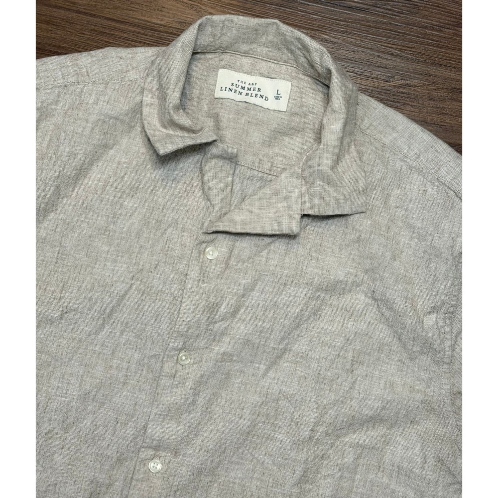 Abercrombie & Fitch Mens Summer Linen Blend Camp Shirt Beige Short Sleeve Sz L